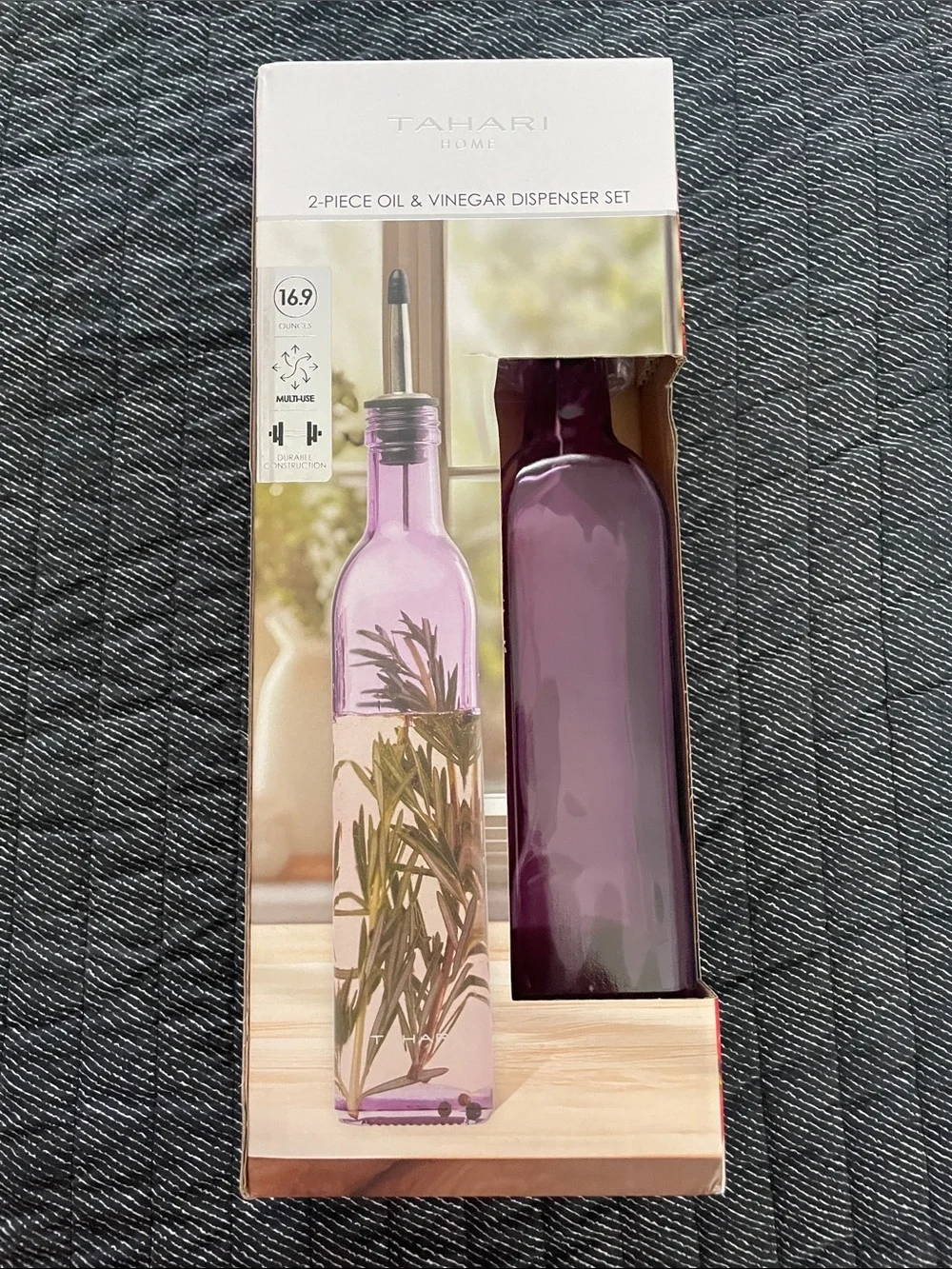 Tahari Purple 2-Piece Oil & Vinegar Dispenser & Core Overnight Oats Jar Set